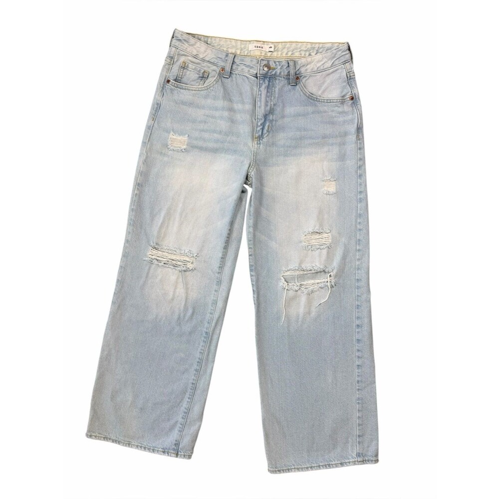 S.O.N.G. Distressed Wide Leg Cropped Jeans Size 9/29 Light Wash